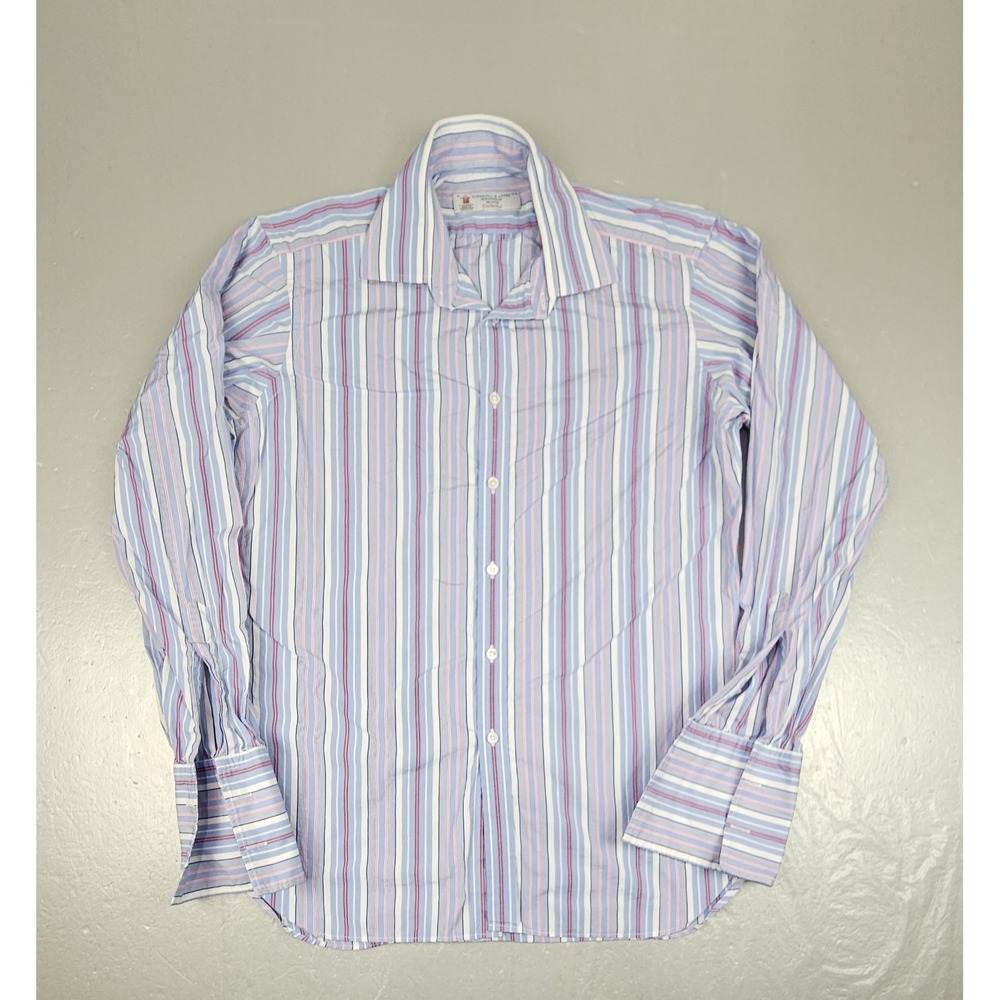 Turnbull & Asser Dress Shirt Mens 16-41 Blue Striped French Cuff Made in England
